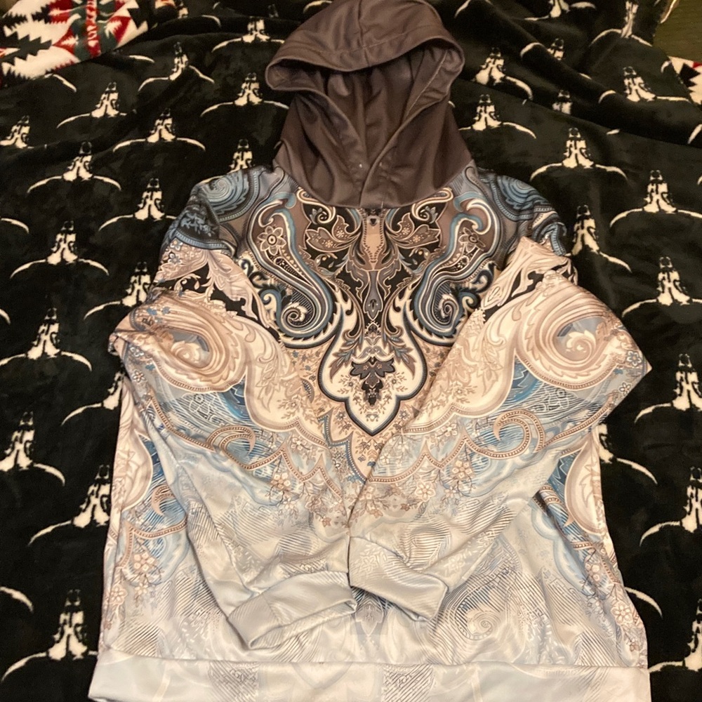 Elegant Paisley Women's Hoodie - Blue and Gray